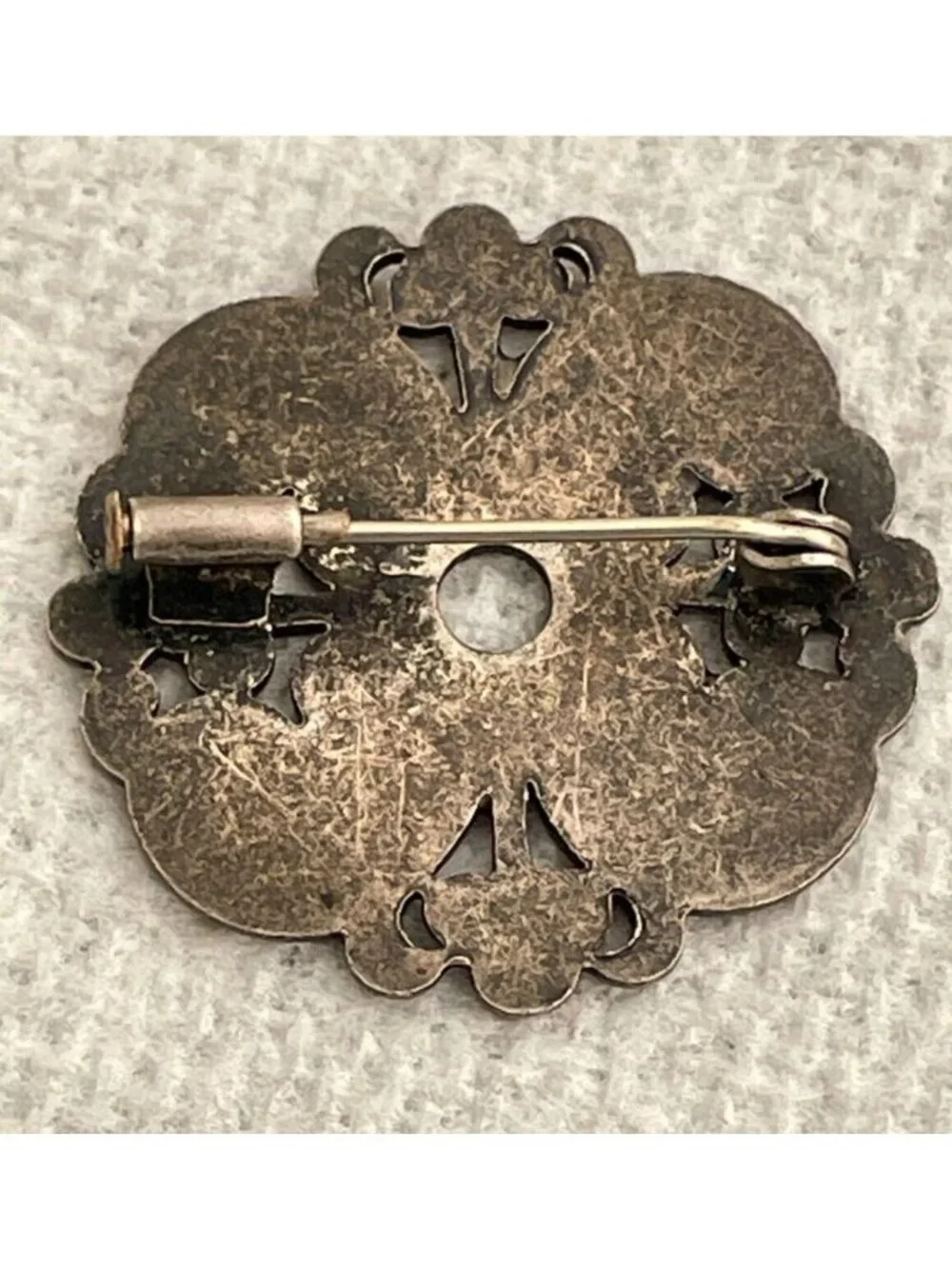 Antique Art Nouveau Celtic Revival Champleve Enamel Trombone Clasp Brooch Pin 1.
